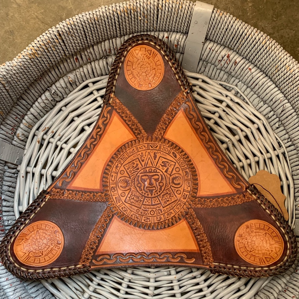 Hand tooled Mexican Leather tripod seat cover